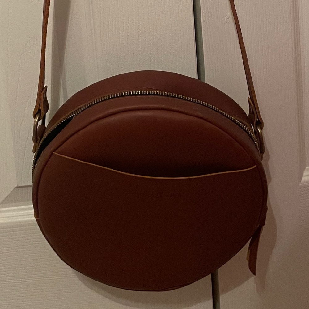 Portland leather 9” round purse. Like new